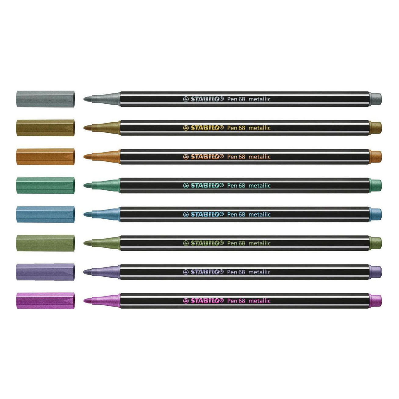 STABILO - STABILO pen 68 metallic viltstiften in metalen doos - 8dlg.