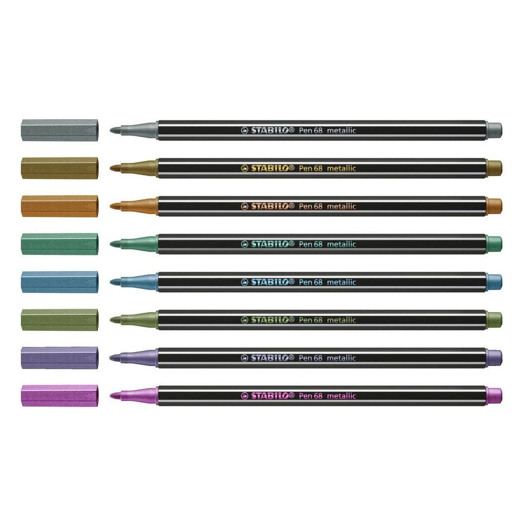 STABILO - STABILO pen 68 metallic viltstiften in metalen doos - 8dlg.