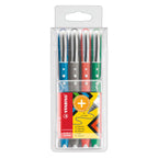 Stabilo worker+ colorful - rollerbal pen 0.5 mm - zwart, blauw, groen rood - etui met 4 kleuren