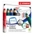 STABILO - STABILO markdry set van 4 whiteboard potloden puntenslijper en reinigingsdoekje
