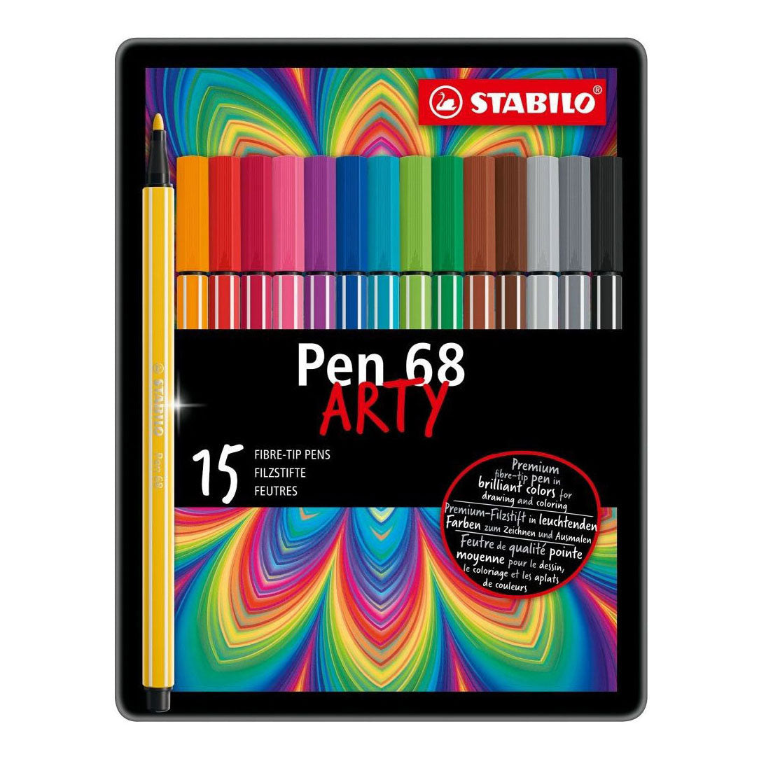 STABILO - STABILO pen 68 arty viltstiften in metalen etui - 15dlg.