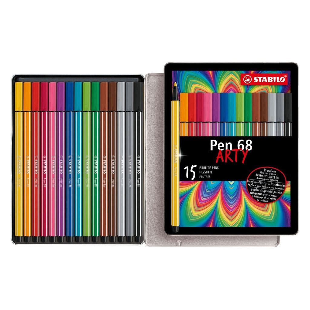 STABILO - STABILO pen 68 arty viltstiften in metalen etui - 15dlg.