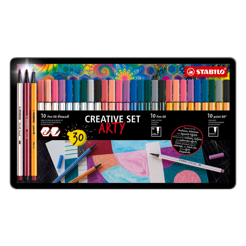 STABILO - STABILO arty creative set pen 68 stiften en point 88 fineliners in metalen etui - 30dlg.