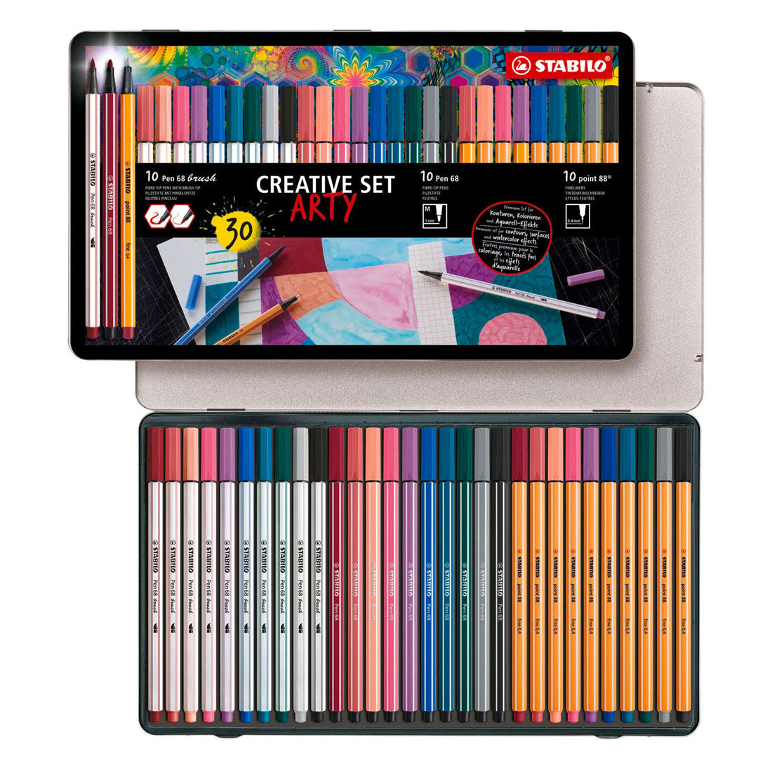 STABILO - STABILO arty creative set pen 68 stiften en point 88 fineliners in metalen etui - 30dlg.