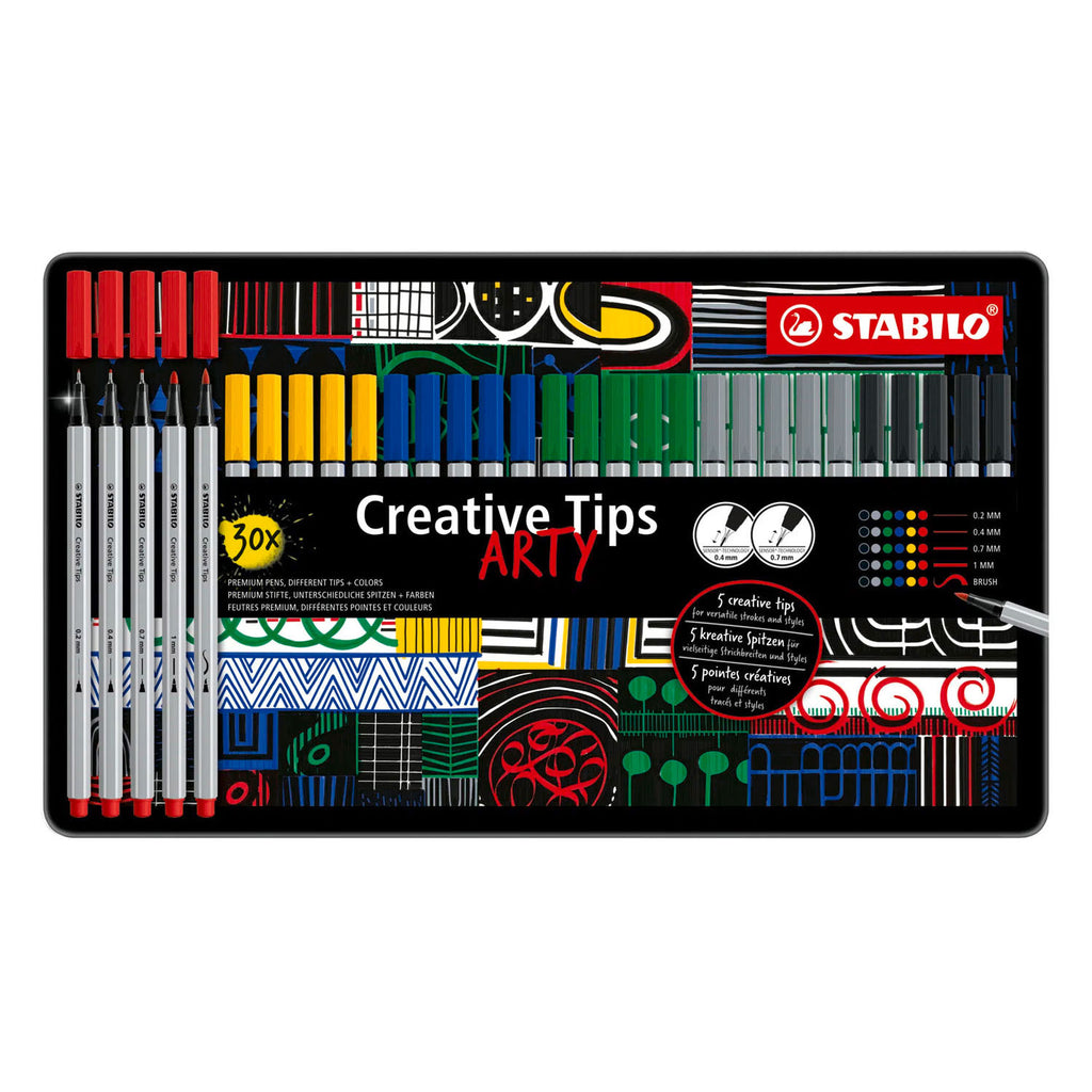 STABILO - STABILO creative tips arty pennen klassieke kleuren in metalen etui - 30dlg.