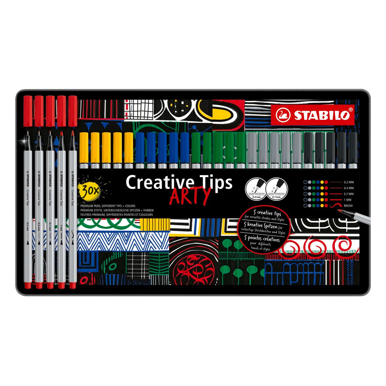 STABILO - STABILO creative tips arty pennen klassieke kleuren in metalen etui - 30dlg.