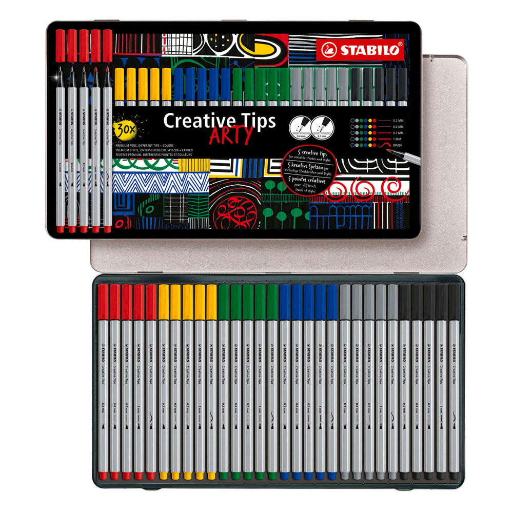 STABILO - STABILO creative tips arty pennen klassieke kleuren in metalen etui - 30dlg.