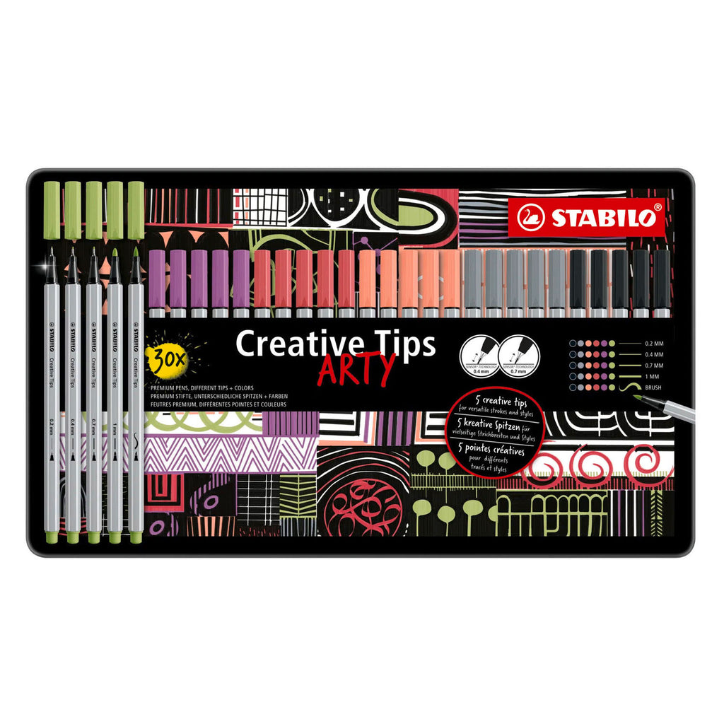STABILO - STABILO creative tips arty pennen pastel kleuren in metalen etui - 30dlg.