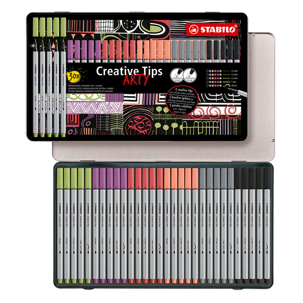 STABILO - STABILO creative tips arty pennen pastel kleuren in metalen etui - 30dlg.