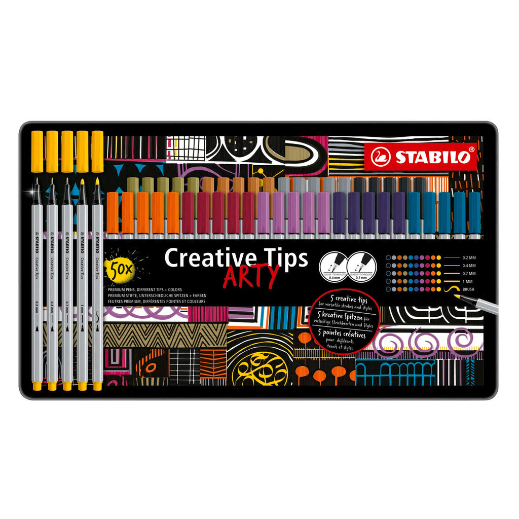 STABILO - STABILO creative tips arty pennen in metalen etui - 50dlg.
