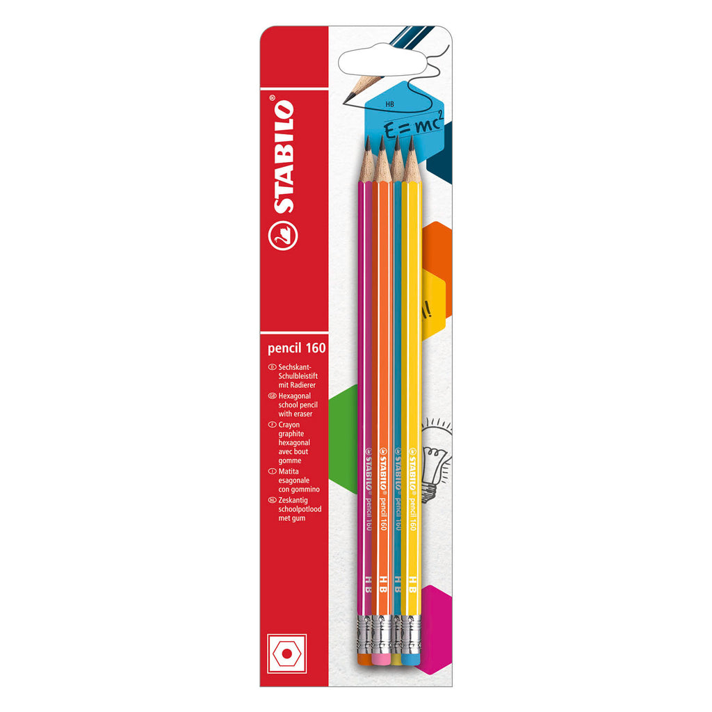 Stabilo pencil 160 hb grafietpotloden met gumtip - 4dlg.