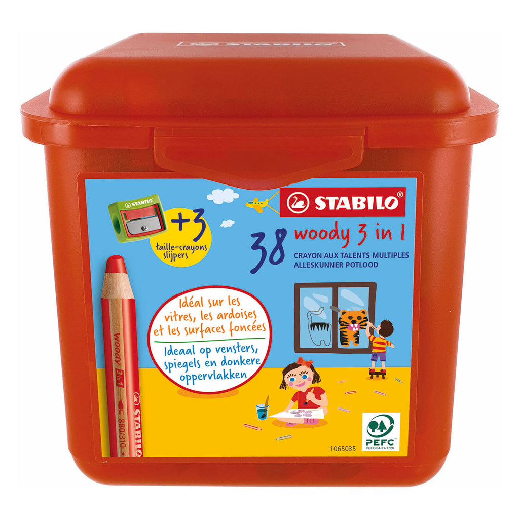 STABILO - STABILO woody 3in1 multitalent kleurpotloden in kunststof doos - 38dlg. met 3 puntenslijpers