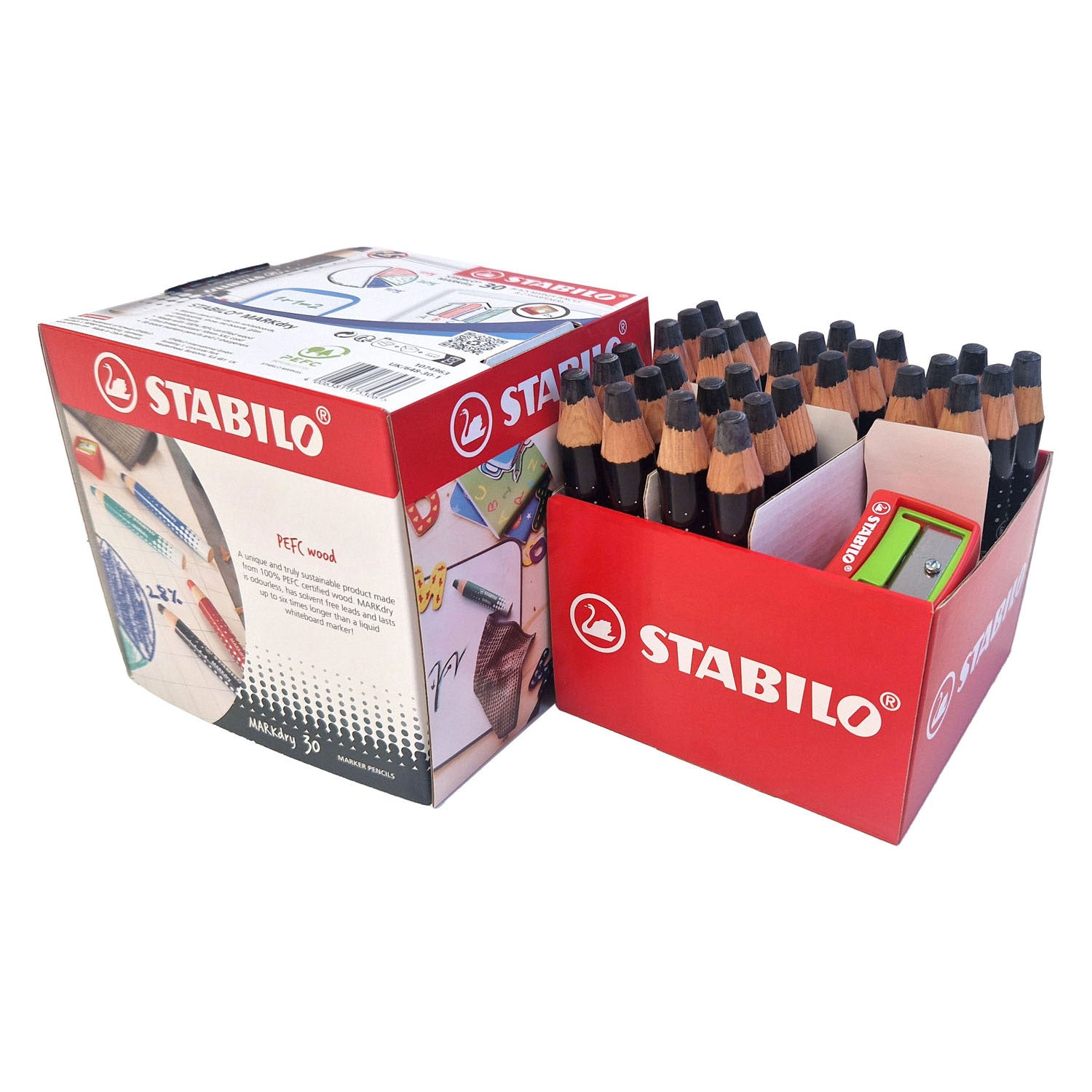STABILO - STABILO markdry schoolverpakking whiteboardpotloden zwart - 30st. met 2 puntenslijpers