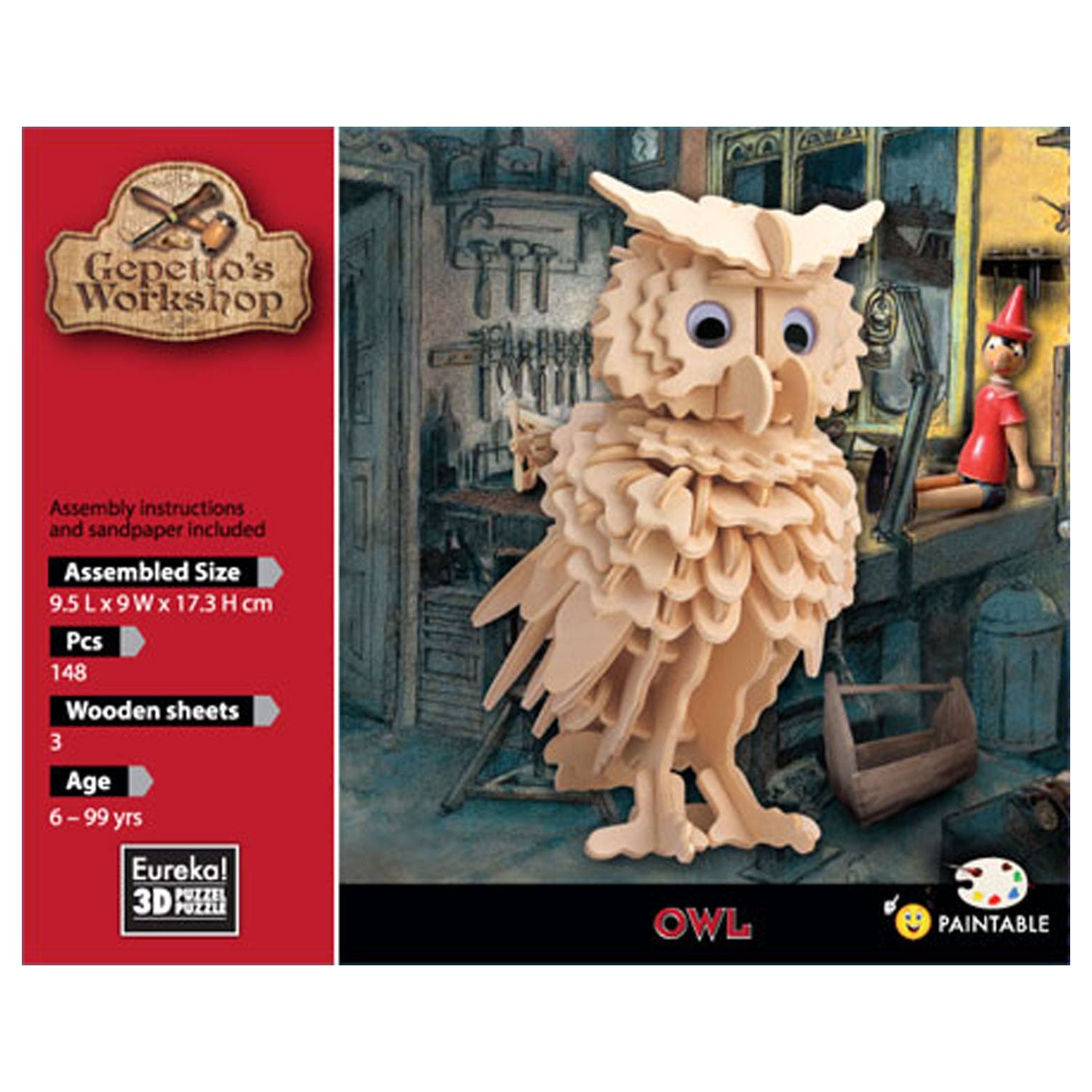 Eureka gepetto's workshop houten bouwpakket 3d - uil