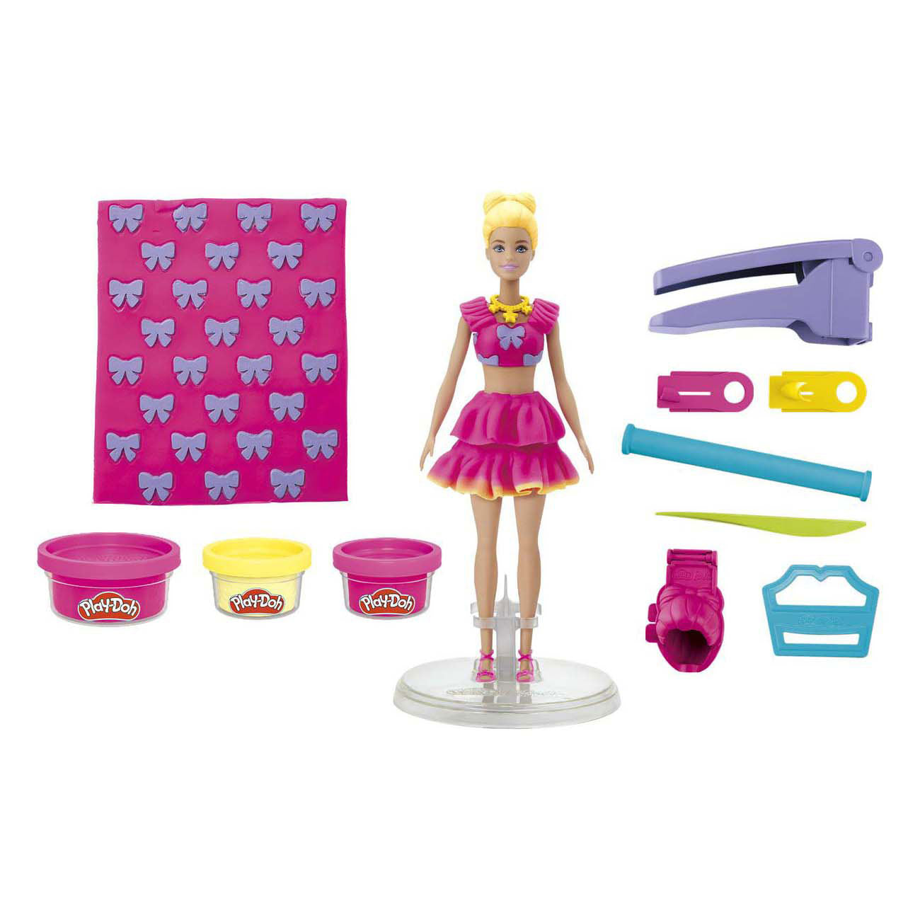 Play-doh barbie ruches en strikken - 3 kleipotjes
