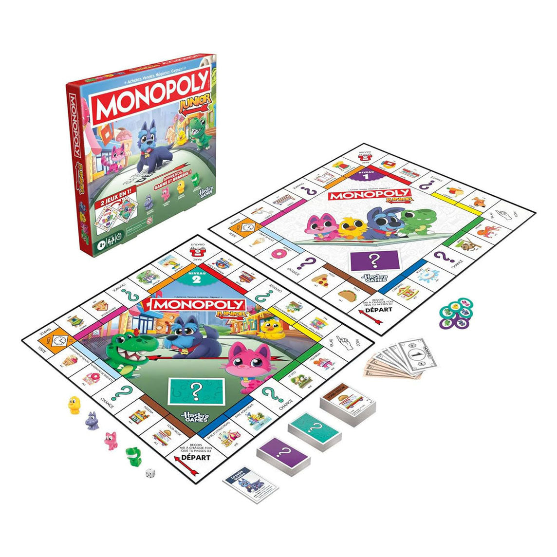 Monopoly - Monopoly junior-bordspel - 2 spellen in 1 - fransie editie