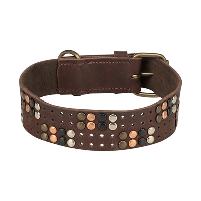Trixie - halsband hond rivet rustic vetleer donkerbruin