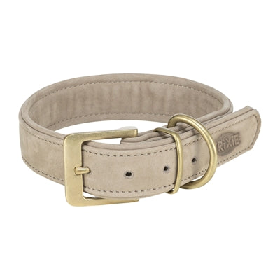 Trixie - halsband hond pure leer lichtgrijs