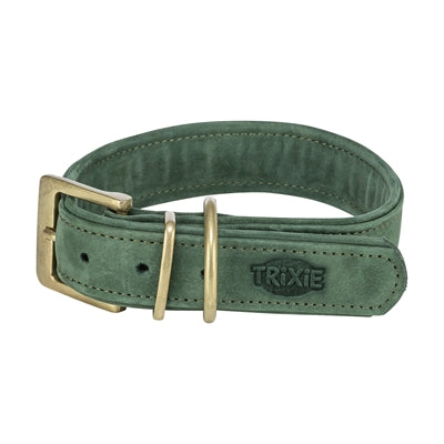 Trixie - halsband hond pure leer saliegroen