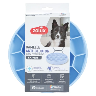 Zolux - voerbak hond slow feed met zuignappen silicone blauw