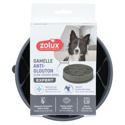 Zolux - voebrak hond slow feed met zuignappen silicone grijs