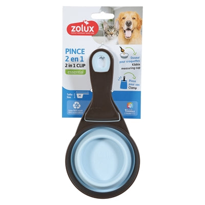 Zolux - voerschep 2 in 1 schep / afsluitklem silicone blauw
