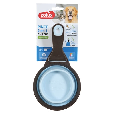 Zolux - voerschep 2 in 1 schep / afsluitklem silicone blauw