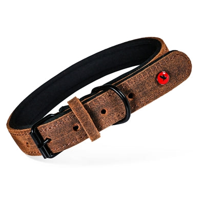Zolux - expert halsband hond premium leer / neopreen bruin
