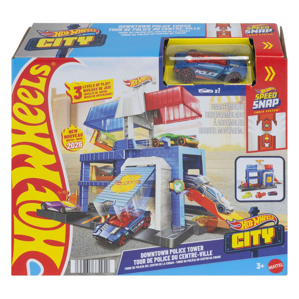 Hot wheels city centrum politietoren speelset speelset - met metalen politieauto