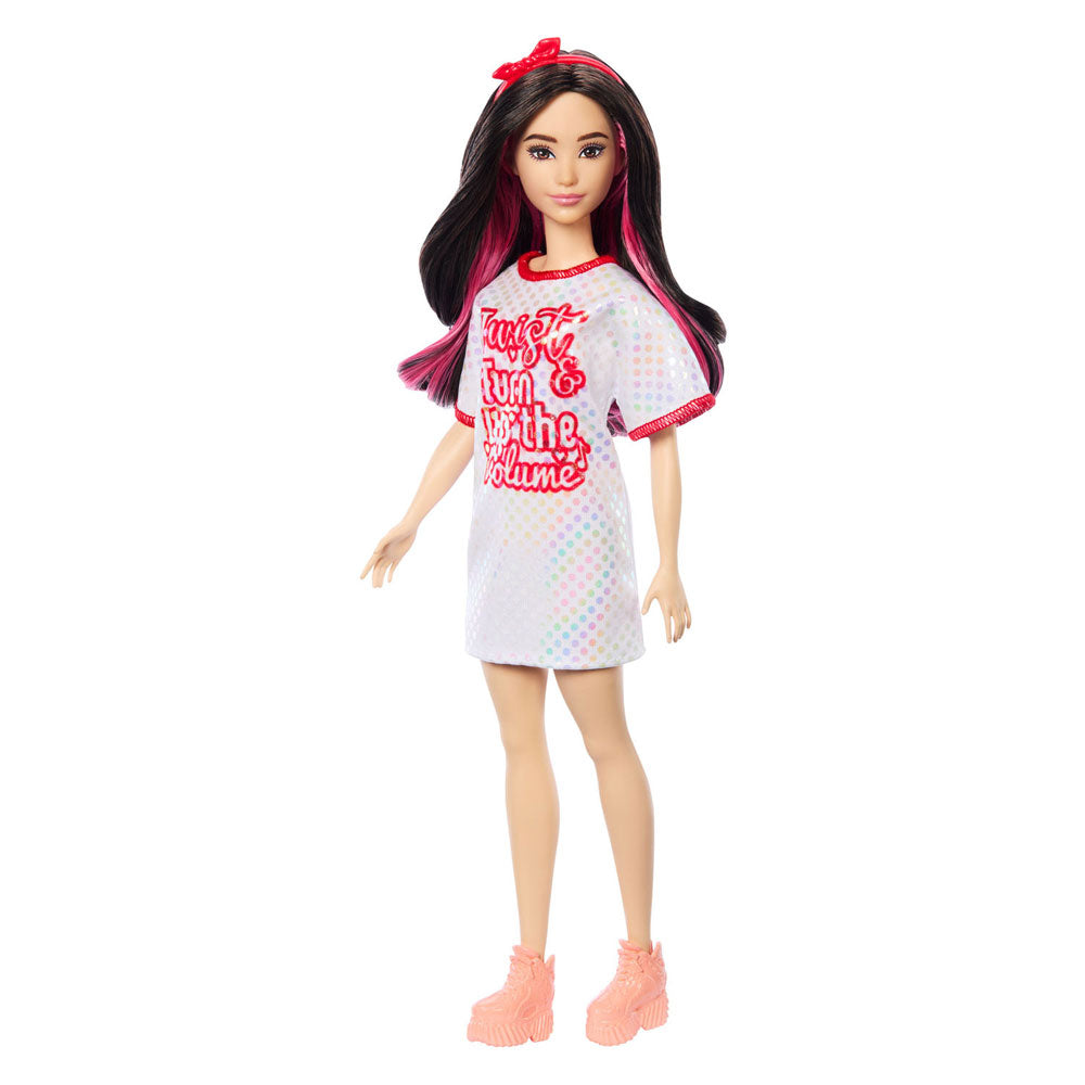 Barbie pop fashionista witte jurk donker haar | 3 stuks