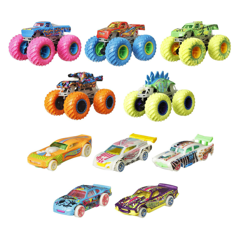 Hot wheels monster trucks gitd bundel set, 10st.