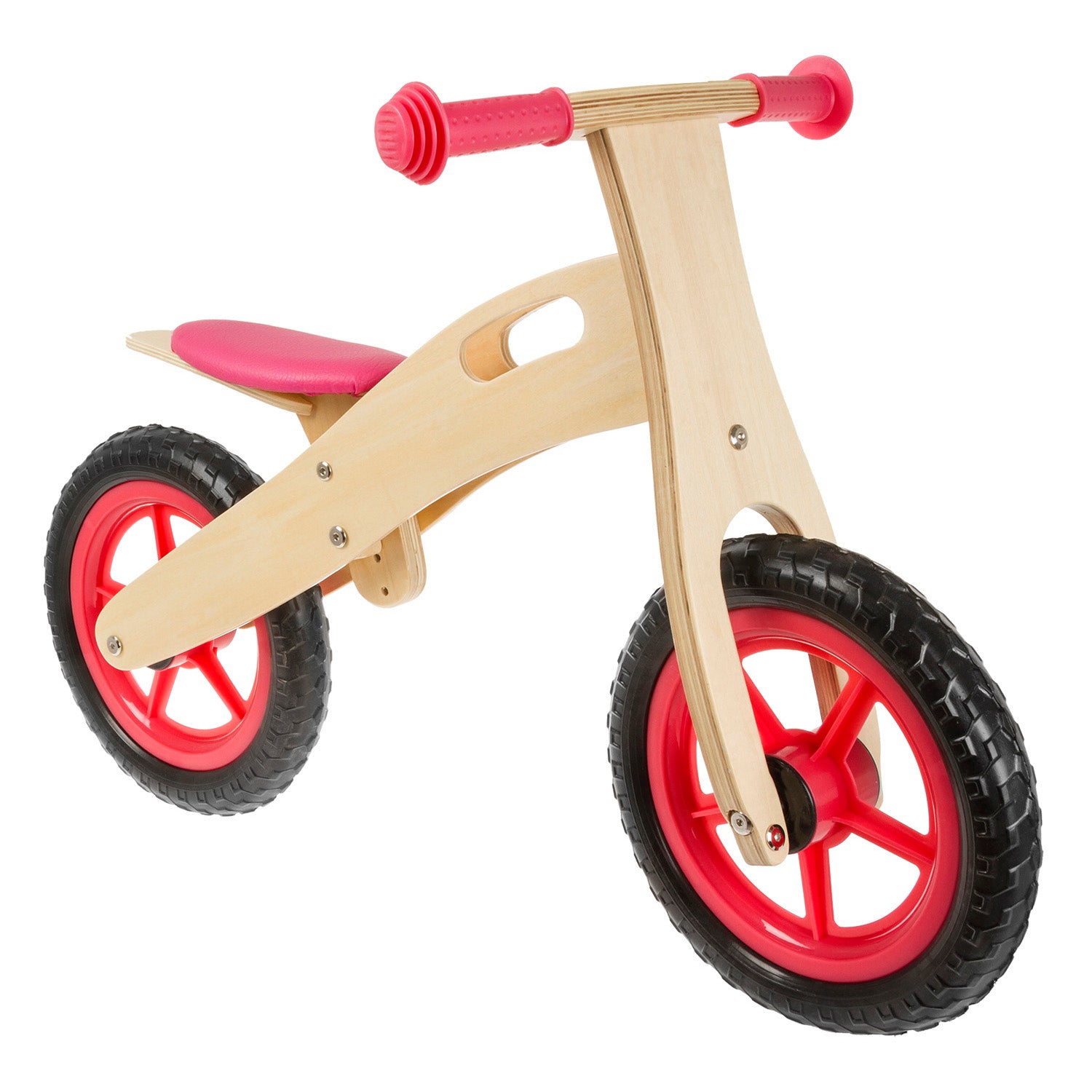 Msg wooden loopfiets met greep hout 12 inch rood