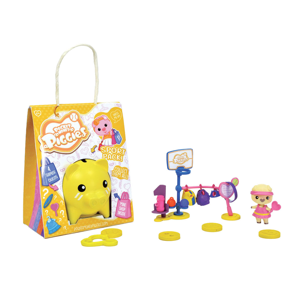 Pocket money piggies pockey money piggies speelfiguur met spaarpot - sports pack
