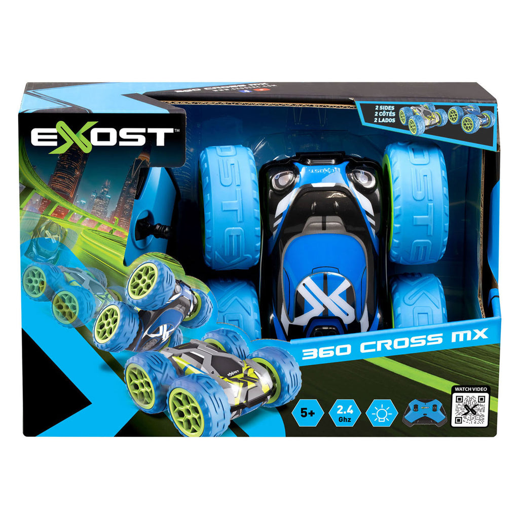 Spectron - Spectron Exost rc 360 cross mx bestuurbare stuntauto blauw/groen - 12 km/u