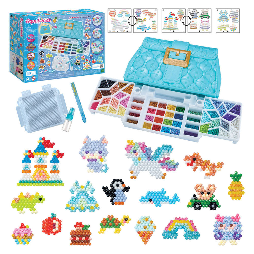 Aquabeads ontwerp studio ( tas)- complete knutselset 1400 parels in 48 kleuren-inclusief handige meeneemtas en sorteerbak