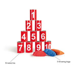 Bs toys blikgooien werpspel - speelgoed pittenzak gooien - kinderspeelgoed vanaf 3 jaar - buitenspeelgoed - 10 blikken - rood - spelletjes voor kinderen - buiten speelgoed - buitenspel - buiten spellen - tuin speelgoed - cadeau kind
