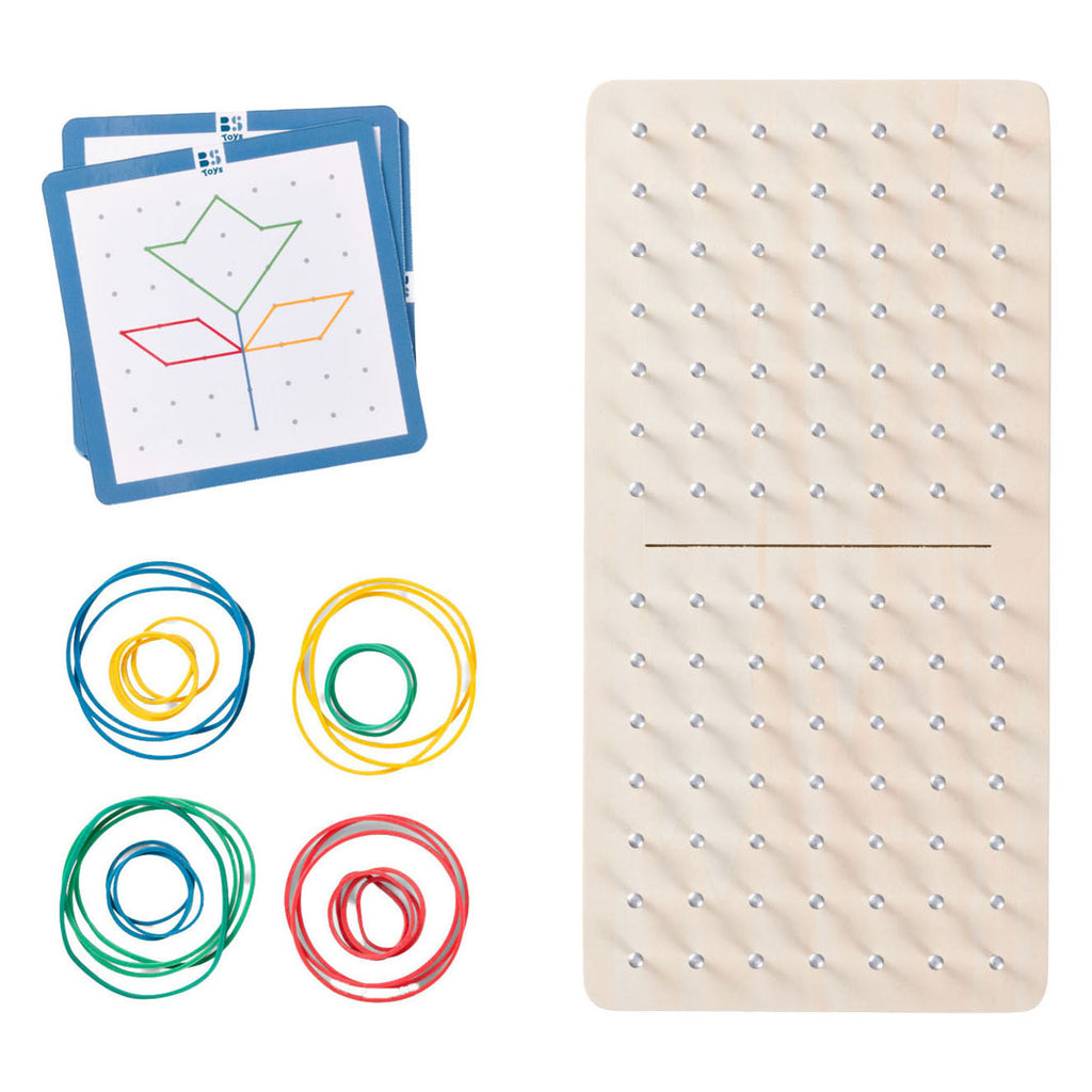 Bs toys geoboard duel - geobord spel vanaf 4 jaar - educatief kinderspeelgoed met elastieken 20 opdrachtkaarten - snelheidsspel voor 2 spelers - geoboard voor figuren vormen - patronen namaken - creatief denkspel voor ruimtelijk inzicht