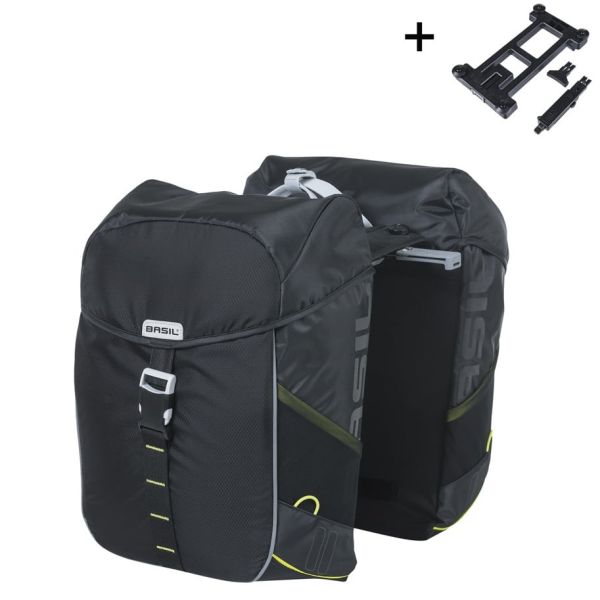 BASIL - BASIL Dubbele fietstas miles 34 liter 13 x 26 x 35 cm (2x) - zwart / lime