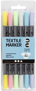 Creativ company dubbelzijdige textielstiften - pastel kleuren, 6st.