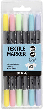Creativ company dubbelzijdige textielstiften - pastel kleuren, 6st.