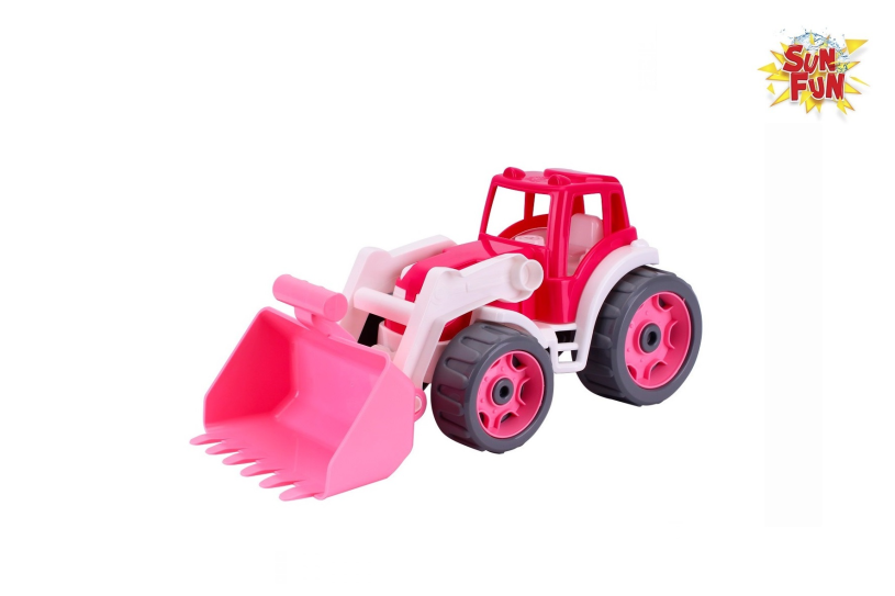 Sun fun tractor met shovel 36x16x16cm roze