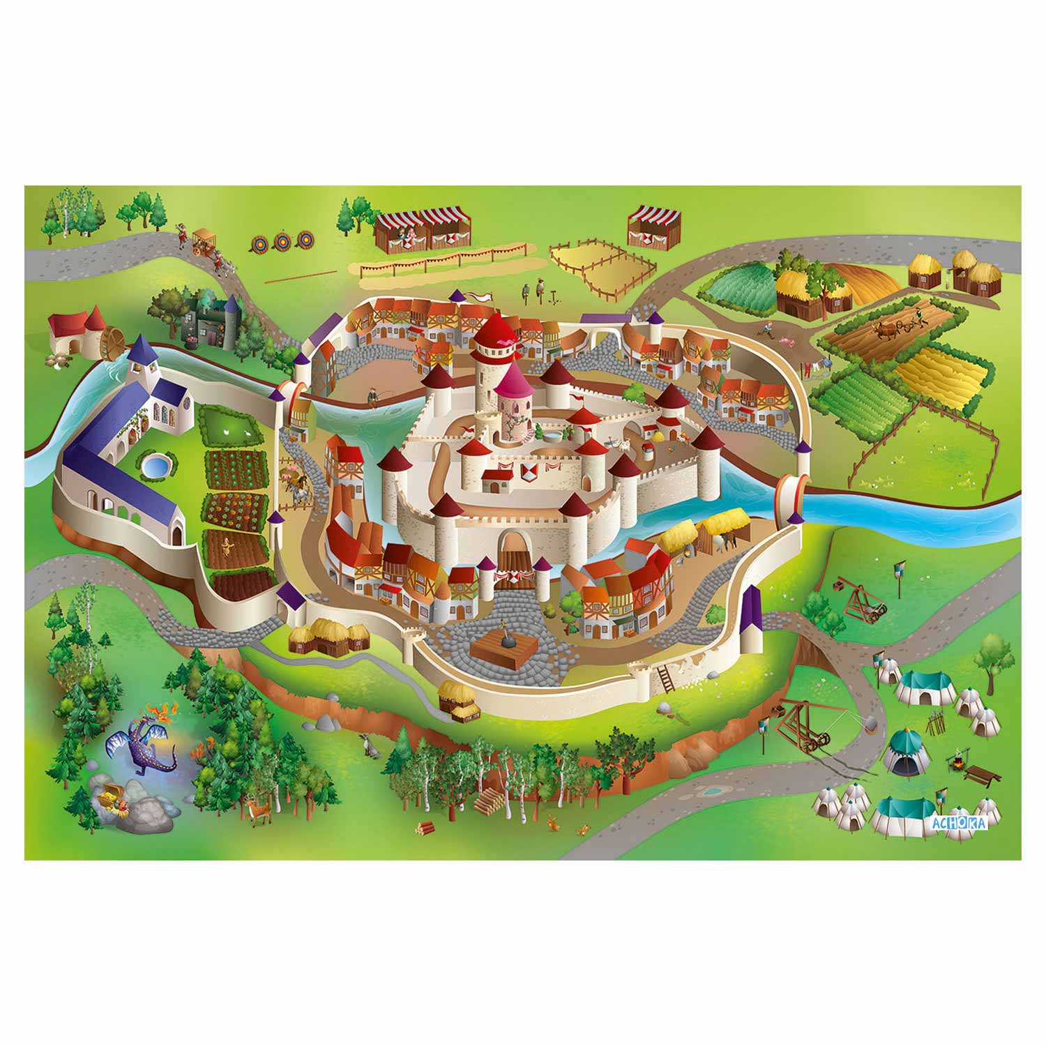 Achoka speelkleed kasteel middeleeuwen, 100x150cm