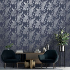 DUTCH WALLCOVERINGS DUTCH WALLCOVERINGS Behang Peacock marineblauw en zilverkleurig