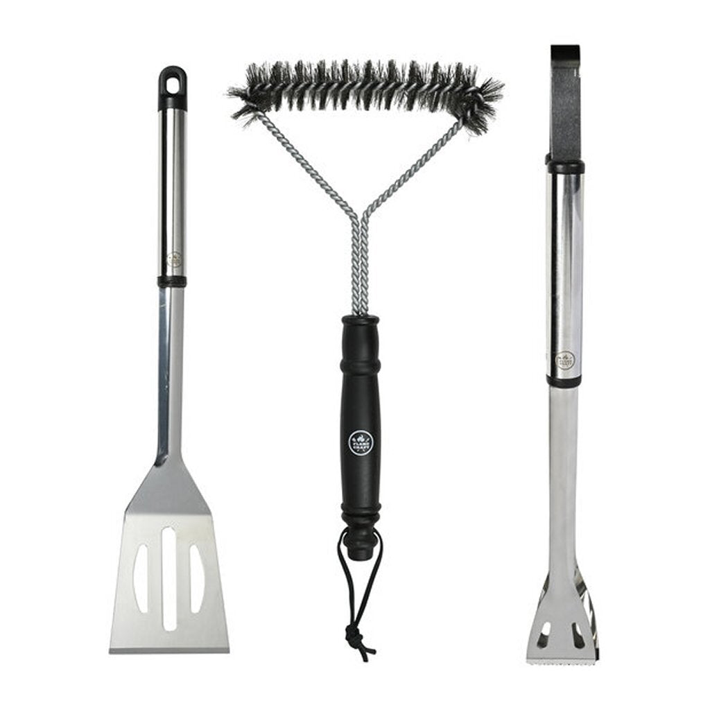 Interbosch flamecraft bbq gereedschapset 3-delig zwart rvs