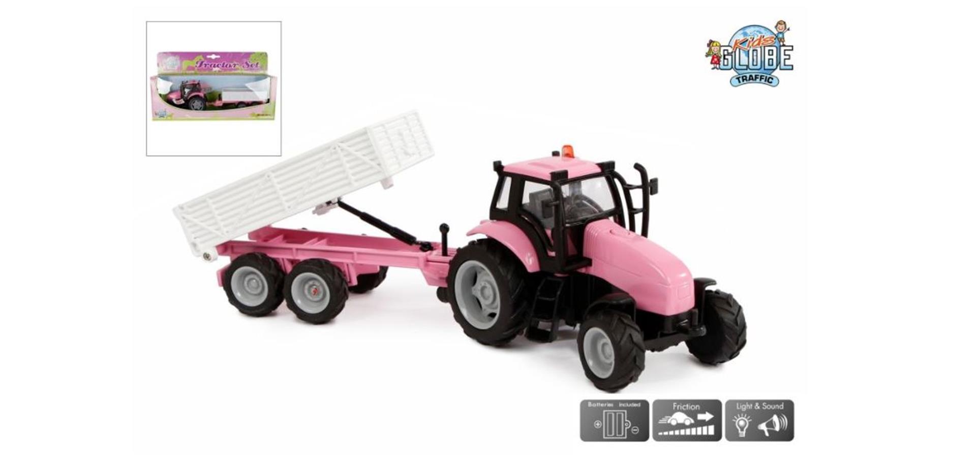 Kids globe tractor met aanhanger die cast rose l g