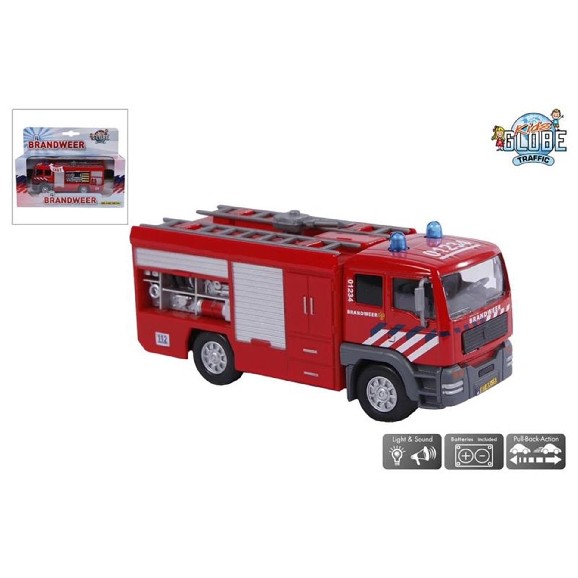 Kids globe die cast brandweer tank auto