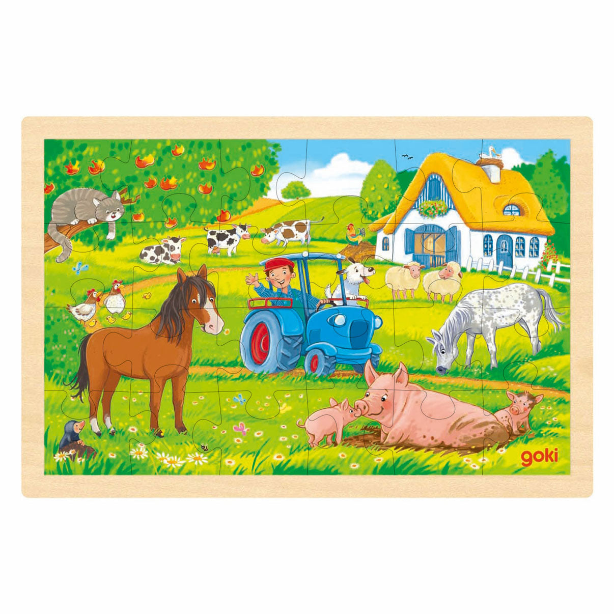Goki houten puzzel boerderij, 24st.