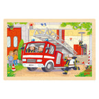 Goki houten legpuzzel - heli en brandweerwagen - 24st.