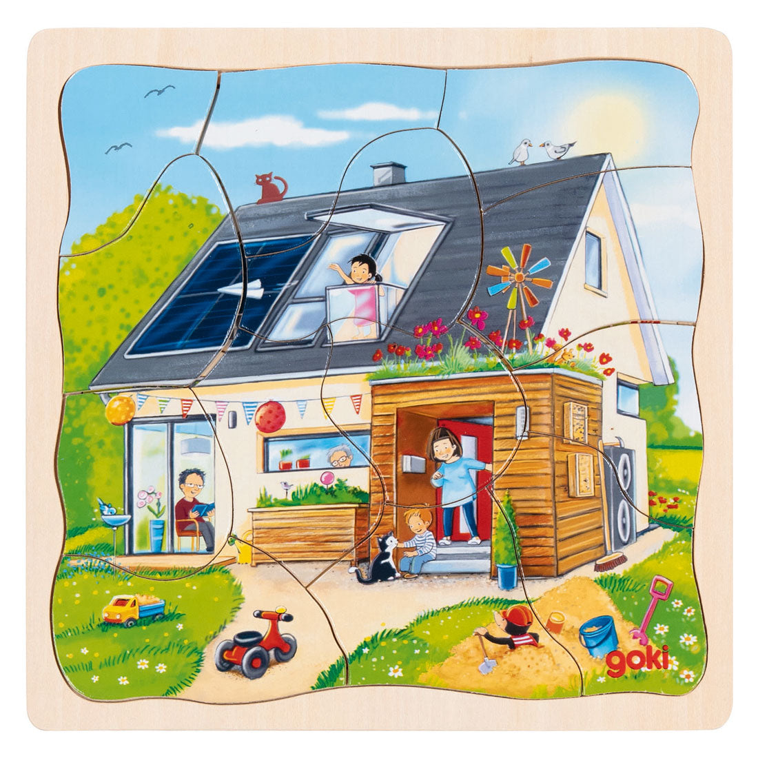 Goki houten 3-lagen puzzel - huis bouwen - 35st.