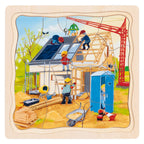 Goki houten 3-lagen puzzel - huis bouwen - 35st.